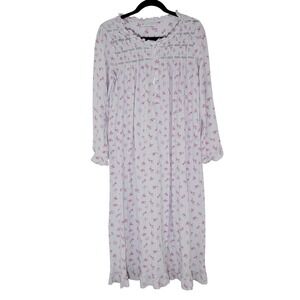 Eileen West Womens White Pink Floral Pointelle Long Sleeve Ballet Nightgown Sz S